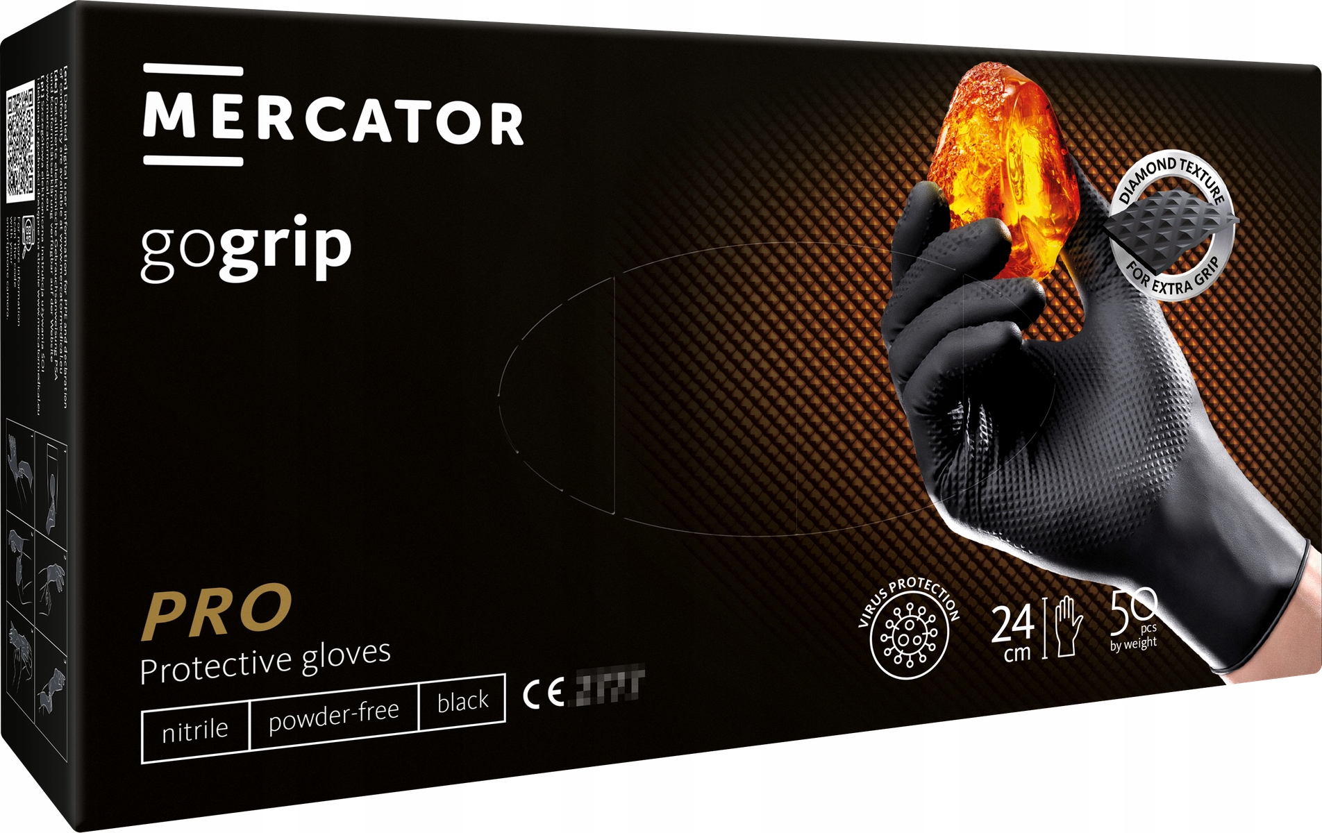 Mercator Medical GO GRIP BLACK EXTRA STRONG rukavice veľkosť 9 - L 25 párov